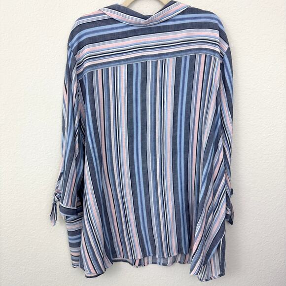 Catherines Womens Button Front Shirt Size 4X Striped Flowy Feminine Blue - Picture 3 of 6